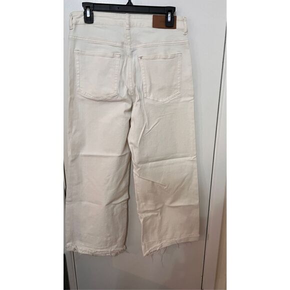 & Denim Women's High Waist Raw Cut Wide Leg Crop Pants White Light Wash Size 31 - Picture 7 of 12